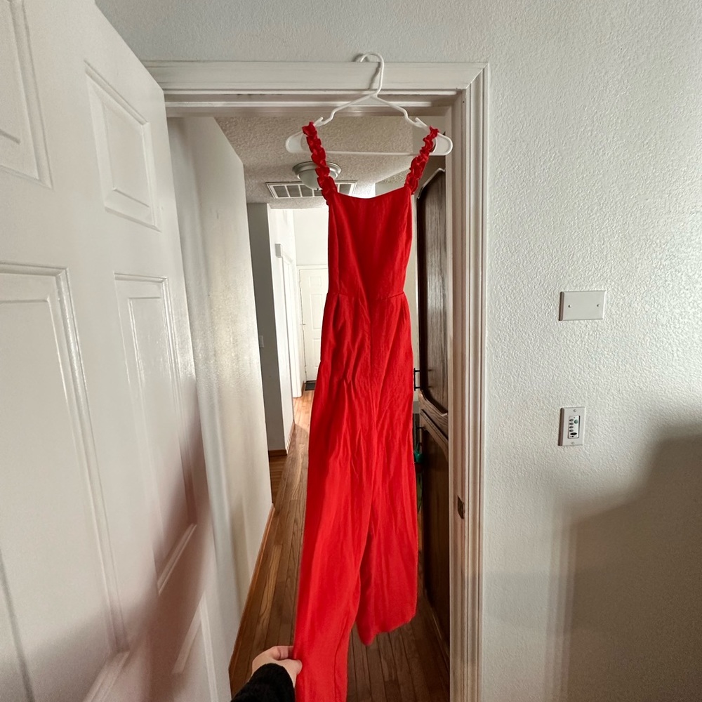 Red linen summer jumpsuit